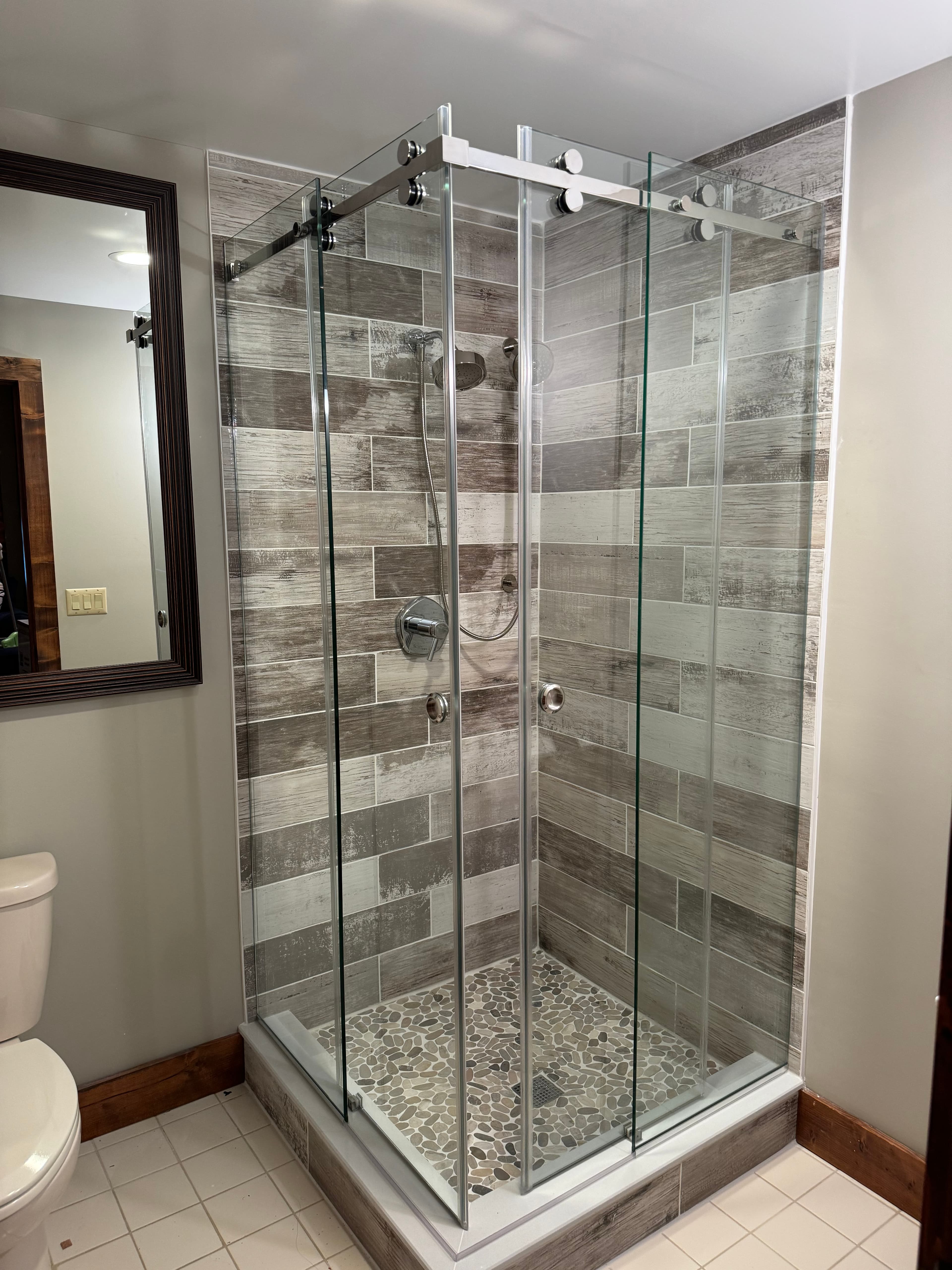 Corner Sliding Door shower door installation in Monsey